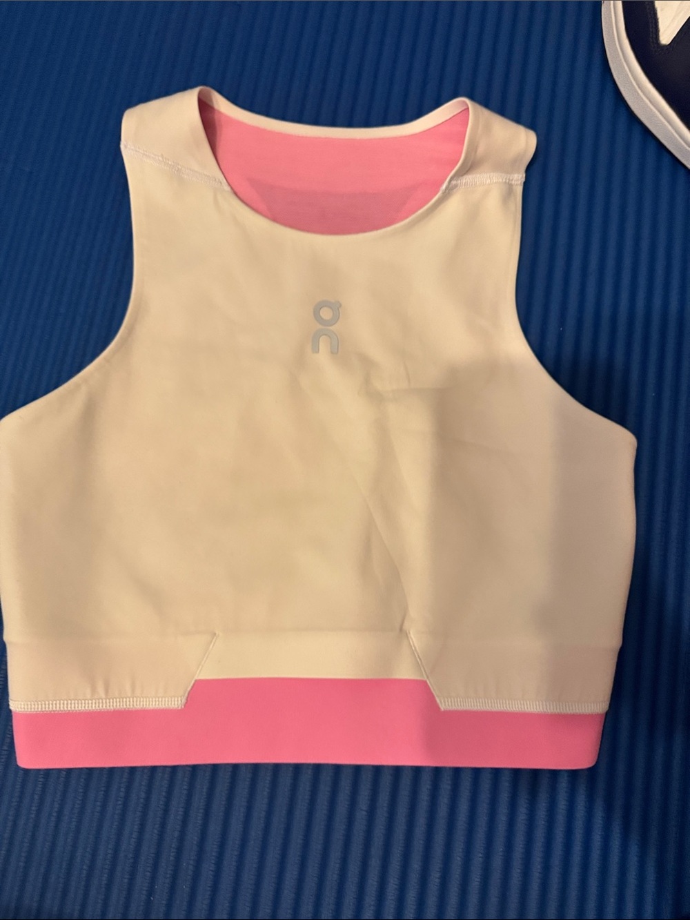 On Running Cream and Pink Girls' Performance Crop Tank